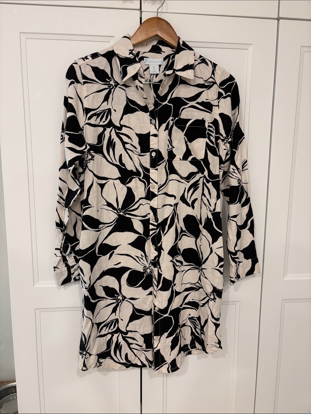 Linen Shirt Dress Beach Coverup - S